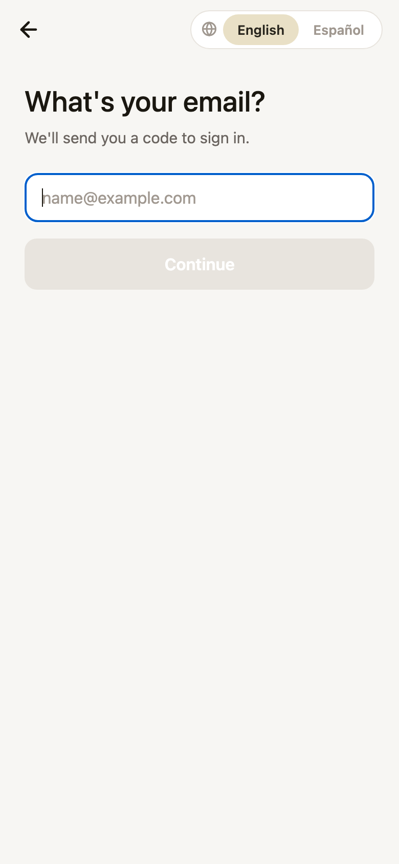 The sign-in screen asking for an email address