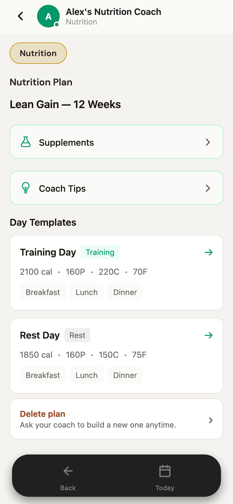 Inside the plan: supplements, coach tips, and day templates for training and rest days